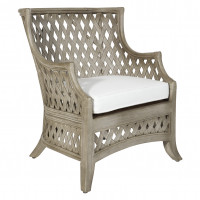 OSP Home Furnishings KNA-GRY Kona Chair with Cream Cushion and Grey Washed Rattan Frame